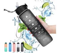 Gaiayhc Sports Gourde de motivation de 1 L avec marqueur de temps et paille, design anti-fuite pour randonnée, gym, fitness, plein air, cyclisme, école et bureau
