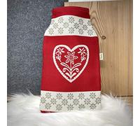 Gaidra Bouillotte de lit avec housse en tricot et col roulé - Sûr et durable - Style maison de campagne avec motif cœur - Rouge - Avec le cadeau parfait - 2 litres
