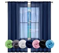 GAIFNAG Blanc Voilage à Oeillet Rideau Semi 110 x 50 cm Isolation Lumiere Anti UV Decoration Rideaux Opaque, Rideau Occultant pour Chambre Fenêtre Salon Coucher, Bleu Foncé