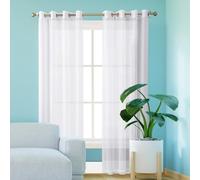 GAIFNAG Blanc Voilage à Oeillet Rideau Semi 220 x 225 cm Décoration de Fenêtre/Lavable Rideaux Salon Moderne, Lot de 1 Rideaux pour Porte Fenetre Dressing Salon, Blanc