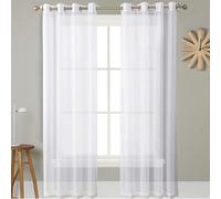 GAIFNAG Blanc Voilage à Oeillet Rideau Semi 220 x 240 cm Décoration de Fenêtre/Lavable Effet Lin Rideau Transparent pour Mariage de Noël Chambre, Blanc
