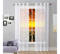 GAIFNAG Blanc Voilage à Oeillet Rideau Semi 250 x 215 cm 100% Polyester/Transparent Intérieurs Rideaux et Draperies Intérieurs Décoratif pour Mariage de Noël Chambre, Blanc