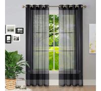 GAIFNAG Blanc Voilage à Oeillet Rideau Semi 80 x 210 cm Décoration de Fenêtre/Lavable Rideaux Franges Paillette pour Porte Fenetre Dressing Salon, Noir