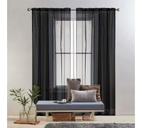 GAIFNAG Rideau Blanc 50 x 180 cm 100% Polyester/Transparent Intérieurs Anti Chaleur/Froid Rideau Chambre pour Chambre Fenêtre Salon Coucher, Noir