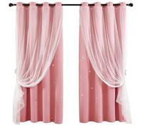 GAIFNAG Rideau Occultant à Œillets Motif Étoiles 240 x 240 cm avec Oeillets D'Etoiles Décoration Chambre Fille, Double Couche Rideaux Chambre Enfant pour Maison Cuisine, Rose