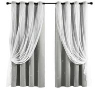 GAIFNAG Rideau Occultant à Œillets Motif Étoiles 240 x 240 cm avec Oeillets D'Etoiles Décoration Chambre Fille, Double Couche Rideaux Chambre Enfant pour Maison Cuisine, Gris