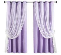 GAIFNAG Rideau Occultant à Œillets Motif Étoiles 240 x 240 cm avec Oeillets D'Etoiles Décoration Chambre Fille, Double Couche Rideaux Chambre Enfant pour Maison Cuisine, Pourpre