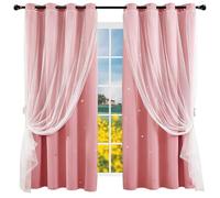 GAIFNAG Rideau Occultant Étoile Creux 240 x 240 cm Décoration de Fenêtre Fantaisiste pour Chambre de Fille Lumineux Bloquer Panneaux Solid pour Maison Cuisine Petit Fenetre, Rose