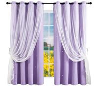 GAIFNAG Rideau Occultant Étoile Creux 240 x 240 cm Décoration de Fenêtre Fantaisiste pour Chambre de Fille Lumineux Bloquer Panneaux Solid pour Maison Cuisine Petit Fenetre, Pourpre