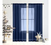 GAIFNAG Rideau Voilage Blanc 180 x 240 cm Décoration de Fenêtre/Lavable Rideaux et Draperies Intérieurs Décoratif pour Mariage de Noël Chambre, Bleu Foncé