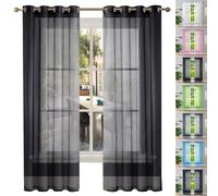 GAIFNAG Rideau Voilage Blanc 80 x 220 cm Décoration de Fenêtre/Lavable Rideaux et Draperies Intérieurs Décoratif pour Porte Fenetre Dressing Salon, Noir