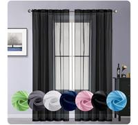 GAIFNAG Rideaux Balcon Fenêtre Cuisine 60 x 140 cm 100% Polyester/Transparent Intérieurs Occultant Rideau Chambre pour Mariage de Noël Chambre, Noir