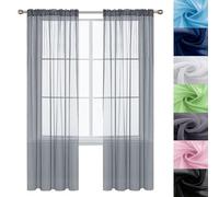 GAIFNAG Rideaux Balcon Fenêtre Cuisine 90 x 160 cm 100% Polyester/Transparent Intérieurs Rideau Fil de Porte Contre Insectes pour Mariage de Noël Chambre, Gris Clair