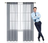 GAIFNAG Rideaux de Porte Chenille 120 x 220 cm 100% Polyester/Transparent Intérieurs Effet Lin Rideau Transparent pour Porte Fenetre Dressing Salon, Gris Clair