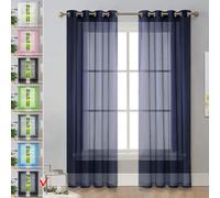 GAIFNAG Rideaux de Porte Chenille 180 x 160 cm 100% Polyester/Transparent Intérieurs Rideau Blanc Draperies à Oeillets pour Chambre Fenêtre Salon Coucher, Bleu Foncé