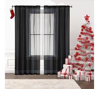 GAIFNAG Rideaux de Porte Chenille 90 x 110 cm Isolation Lumiere Anti UV Decoration Voilage à Oeillets, Lin Rideau Thermique Isolant pour Chambre Fenêtre Salon Coucher, Noir