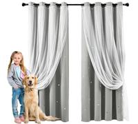 GAIFNAG Rideaux Occultants 240 x 240 cm Rideaux Occultants avec Tulle Décoratif, Motifs Étoilés Longs de Fenêtre pour Enfants Filles Chambre Salon, Gris