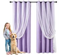 GAIFNAG Rideaux Occultants 240 x 240 cm Rideaux Occultants avec Tulle Décoratif, Motifs Étoilés Longs de Fenêtre pour Enfants Filles Chambre Salon, Pourpre