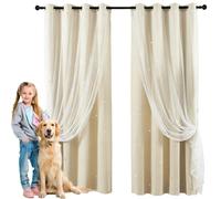 GAIFNAG Rideaux Occultants 240 x 240 cm Rideaux Occultants avec Tulle Décoratif, Motifs Étoilés Longs de Fenêtre pour Enfants Filles Chambre Salon, Beige