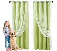 GAIFNAG Rideaux Occultants 50 x 150 cm Rideaux Occultants avec Tulle Décoratif, Motifs Étoilés Longs de Fenêtre pour Enfants Filles Chambre Salon, Vert