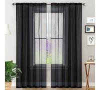 GAIFNAG Rideaux Voilages à Oeillets pour Fenêtre 200 x 50 cm Décoration de Fenêtre/Lavable Rideau Fil de Porte Contre Insectes pour Porte Fenetre Dressing Salon, Noir