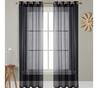 GAIFNAG Rideaux Voilages à Oeillets pour Fenêtre 50 x 200 cm 100% Polyester/Transparent Intérieurs Voilage à Oeillets, Lin Rideau Thermique Isolant pour Chambre Fenêtre Salon Coucher, Noir