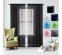 GAIFNAG Voilage Rideau - Rideau Blanc 90 x 90 cm 100% Polyester/Transparent Intérieurs Rideaux Franges Paillette pour Porte Fenetre Dressing Salon, Noir