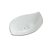 Gain d'espace Lavabo de salle de bain en céramique et porcelaine blanche avec bonde escamotable, forme de feuille, L 35,4" x l 15,7" × P 3,5" Minimaliste