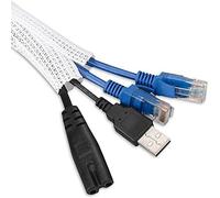 Gaine de Câble 7,6M 13-23 mm, Manchon de Câble Souple Ajustable Tissée Flexible, Gestion des Câbles Rangement Tressée Fendue pour Bureau - TV - Ordinateur PC, 7.6M/24.93ft - Blanc