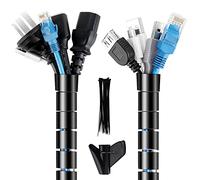 Gaine de Câble Flexible Ø22 MM - 5M, Système de Gestion Rangements des Câbles Informatique avec 20pcs Zip Ties, 1 Clip de Guide-Câble, Cache Fil Electrique Cable Sleeves pour TV, PC, Bureau - Noir