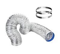 Gaine Flexible Aluminium 100mm x 5mTubage Flexible,Tuyau d'Evacuation Flexible librement rétractable Conduits d'évacuation avec 2 Colliers de 100mm Serrage en Acier Tuyau de conduit flexible