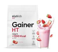 GAINER HT | 2 Sources de Protéines Natives + 2 Glucides + MCT | Whey + Caséine + Maltodextrine + Psyllium | Gainer Prise de Masse Musculation | Boisson Shaker Goût Chocolat | 2 kg | Eiyolab (Fraise)