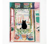 GAINOW Henri Matisse Peinture à l'huile sur Toile Art Mural Matisse Célèbre Chat Noir Ouvert Affiche, Chat Drôle Fleurs Impression Esthétique pour Chambre, Salle de Bain 30x40cm Non encadré