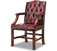 Gainsborough Chesterfield Chaise de bureau - 100 % cuir rouge antique véritable | Chaise visiteur faite à la main avec dossier capitonné à boutons profonds, cadre en bois massif acajou et détails en
