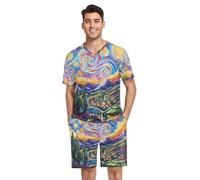 GAIREG Ensemble de pyjama à manches courtes pour homme, pyjama doux et décontracté avec poches S-XXL, Ville colorée de nuit étoilée, XX-Large