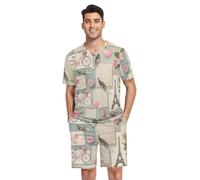 GAIREG Ensemble de pyjama vintage Paris Collage pour homme à manches courtes Ensemble de pyjama