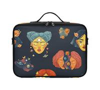 GAIREG Grand sac de rangement de maquillage avec plumes de paon - Sac de rangement portable pour artistes cosmétiques avec séparateurs réglables - Motif raster spatial - Portraits de filles