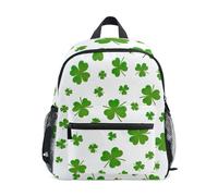 GAIREG Green Leaf Clovers Sac à dos blanc avec étiquette nominative, sac à dos pour petit enfant, sac à dos de voyage, sac à dos pour livre de voyage, Trèfles à feuilles vertes blanches, 6-8 Years