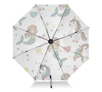 GAIREG Parapluie compact avec motif sirènes et licornes - Léger et durable - Ouverture automatique - Pour femme - Pour la pluie et le soleil