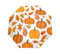 GAIREG Parapluie orange avec feuilles d'automne et citrouilles, ouverture automatique, taille compacte pour sacs à dos/sacs à main, taille unique