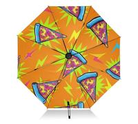 GAIREG Parapluie, parapluie compact à ouverture automatique pour voyage, coupe-vent, taille compacte pour sacs à dos/sacs à main - pour voyage, pizza de dessin animé, orange