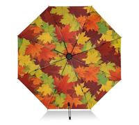 GAIREG Parapluie pliable à motif feuilles d'automne orange et rouge, ouverture automatique, coupe-vent, parapluie de voyage compact pour la pluie et le soleil, parapluie décoratif portable léger