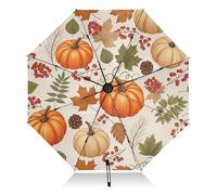 GAIREG Parapluie pliable avec feuilles d'automne et citrouilles crème - Compact - Ouverture automatique - Pour le soleil et la pluie - Coupe-vent - Portable - Sac à dos
