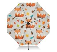 GAIREG Parapluie pliable avec motif renard et feuilles d'automne, ouverture automatique, parapluie de voyage compact pour le soleil et la pluie, coupe-vent