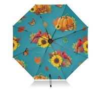 GAIREG Parapluie pliable en forme de citrouilles, tournesols et feuilles d'automne, ouverture automatique, parapluie de voyage compact pour soleil et pluie, coupe-vent portable pour homme et femme