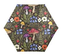 GAIREG Parapluie pour soleil, parapluies UV légers et portables pour protection solaire pour femme, parapluies de voyage pour le soleil, champignon rétro, fleurs sauvages, vert