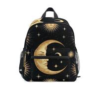 GAIREG Petit sac à dos de voyage avec motif croissant de lune et visage humain doré noir pour petite fille avec étiquette nominative, Visage humain croissant de lune doré noir, 3-5 Years, Sacs à dos