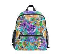 GAIREG Sac à dos coloré avec plumes de paon pour enfant avec étiquette nominative, sac à dos de voyage pour enfants, Plumes de paon colorées, 6-8 Years, Sacs à dos mignons
