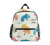GAIREG Sac à dos coloré caméléons libellules crème pour petite fille avec étiquette nominative, petit sac d'école, sac à dos de voyage, Coloré Caméléons Libellules Crème, 6-8 Years, Sacs à dos mignons