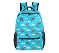 GAIREG Sac à dos drapeau avec 4 poches intérieures, polyester léger, Avions colorés bleus, Medium, Sac à dos d'école décontracté